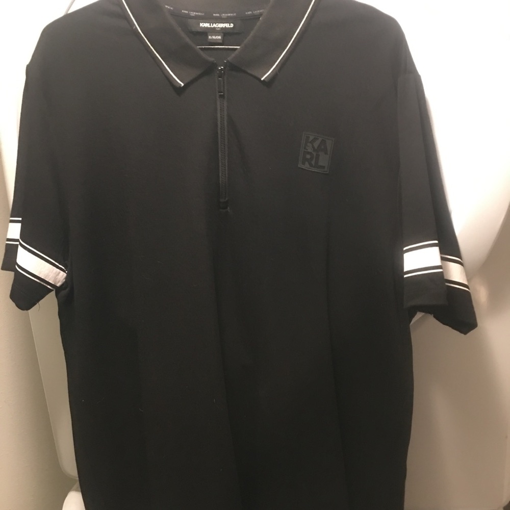 Karl Lagerfeld black shirt NEW with white striping details & logo XL